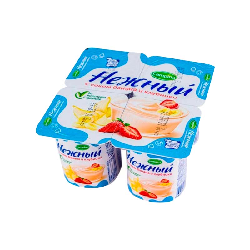 Йогуртный продукт Кампина «Нежный» с бананом и клубникой 1,2% 100г ...